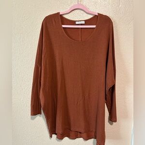 Bryn Walker Size Large Brown Orange Oversized Tunic High‎ Low Dolman Sleeve Top